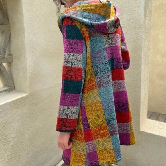 Multi Color Block Pocket Hoodie Jacket Coat - Picture 2 of 5